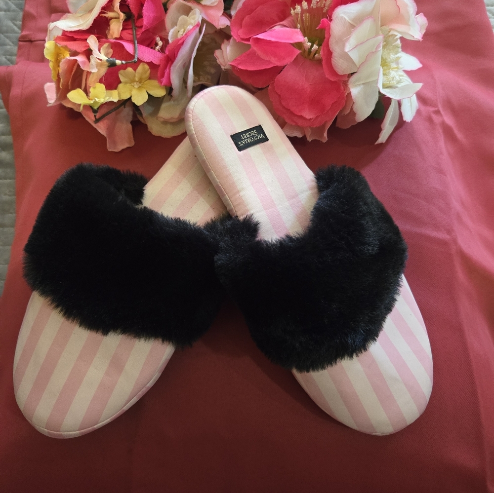 Pink and White striped slippers